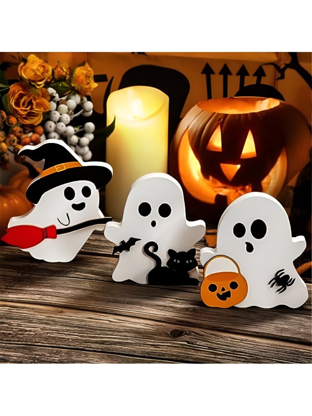 3 Cute Ghost Halloween Decorations Indoor Set Ghosts Table Sign